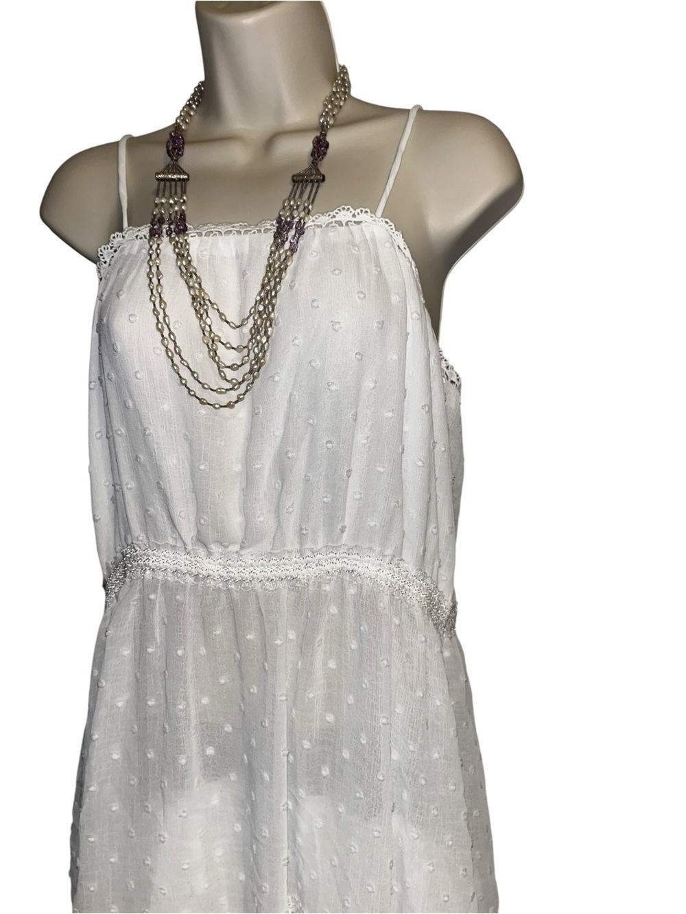 🌸POL L White Lace-Tiered Spaghetti Strap Dress P002 - Picture 4 of 5